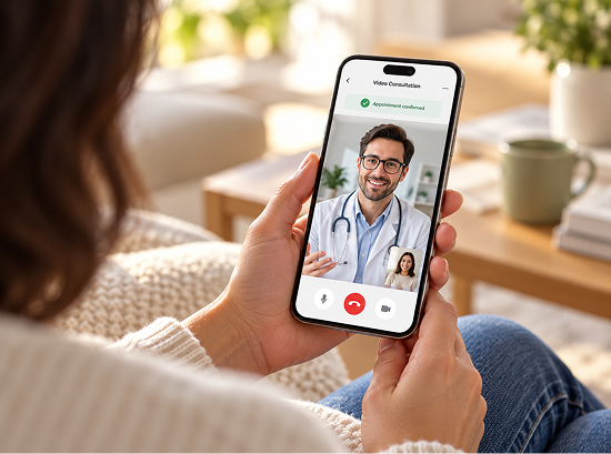 Doctor video consultation app on a phone